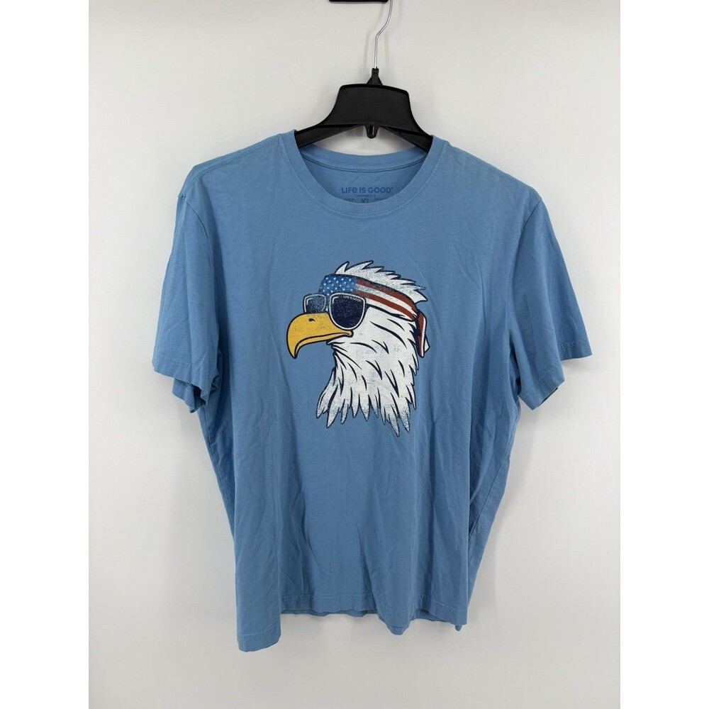Life Is Good Men’s Crusher-Lite XL Tee Eagle With American Flag Bandana Graphic